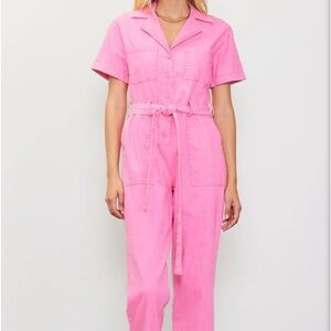 Skies Are Blue Pink White Washed Utility Jumpsuit
